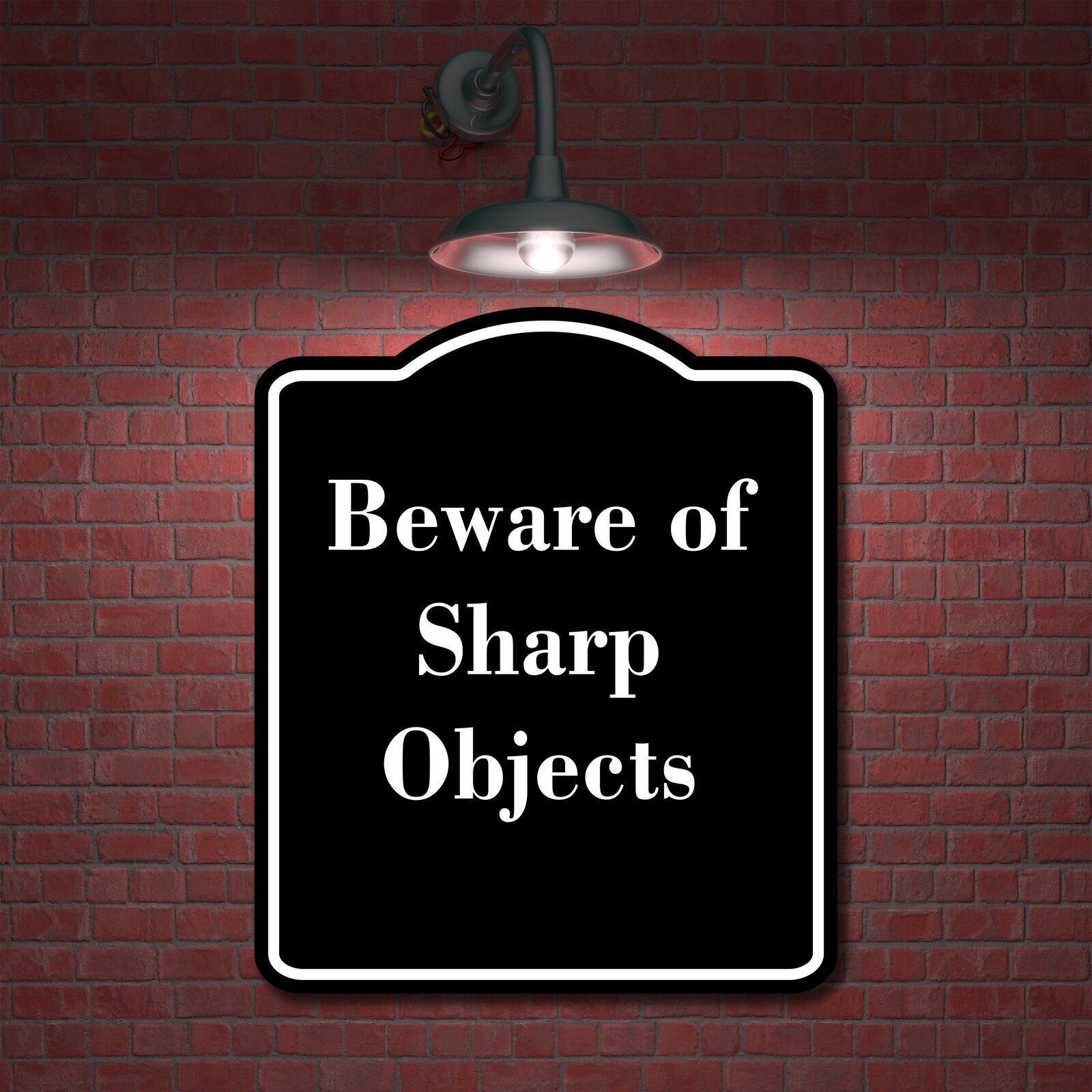 Beware of Sharp Objects BLACK Aluminum Composite Sign