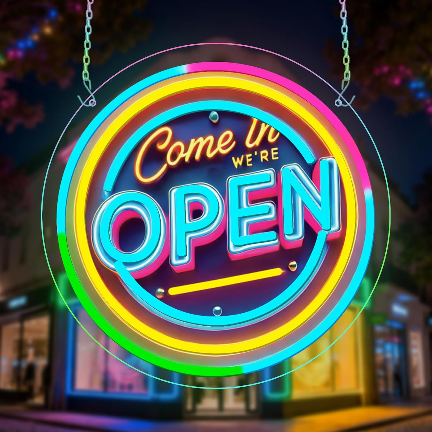 Neon LED Come in WE’RE OPEN Sign for Business, 13X13” w/ Dimmable On/Off Switch