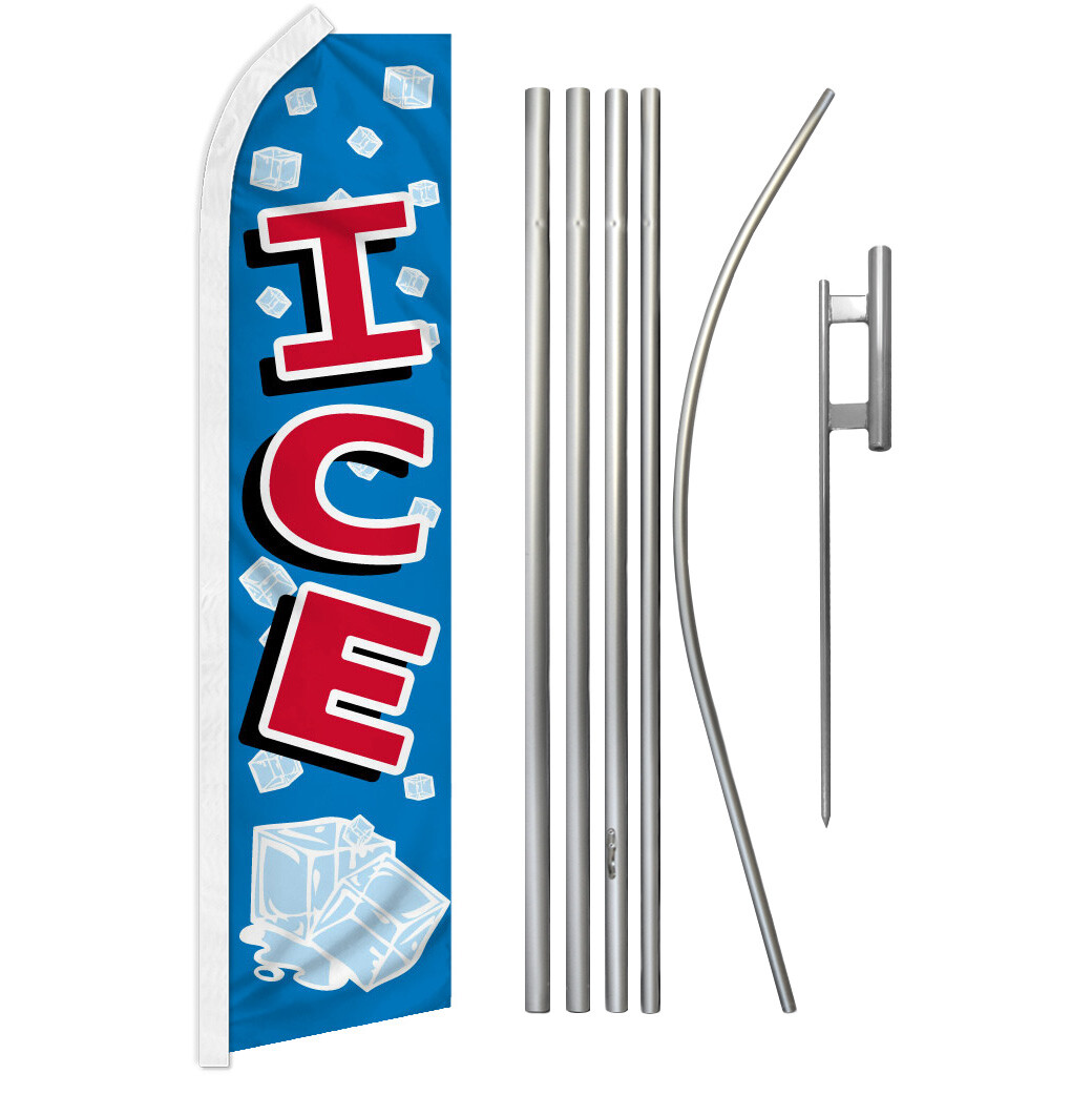 Ice Advertising Swooper Feather Flutter Flag & Pole Kit Concessions Drinks