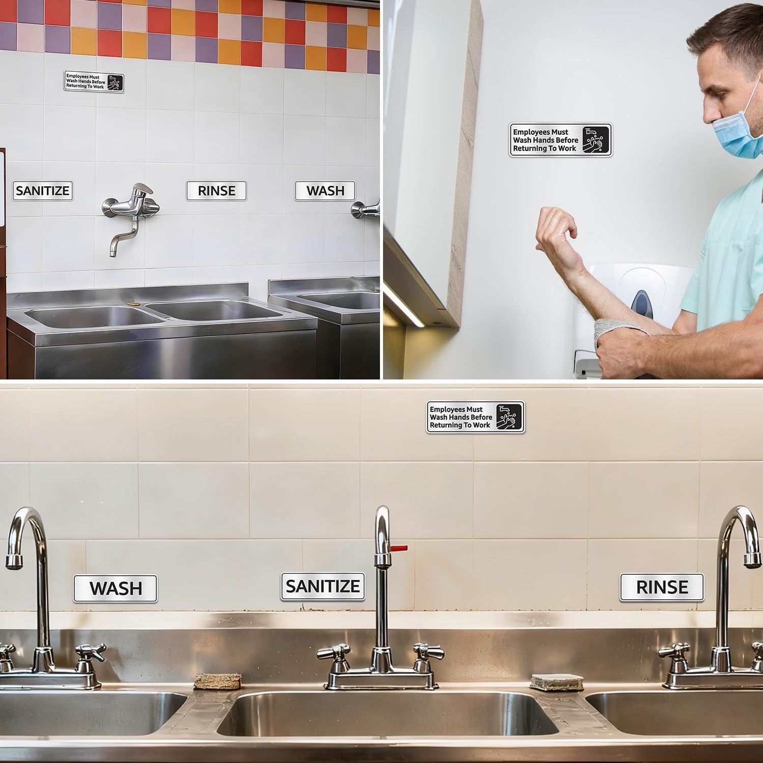 Faittoo Wash Rinse Sanitize Sink Labels Signs with Employees Must Wash Hands …