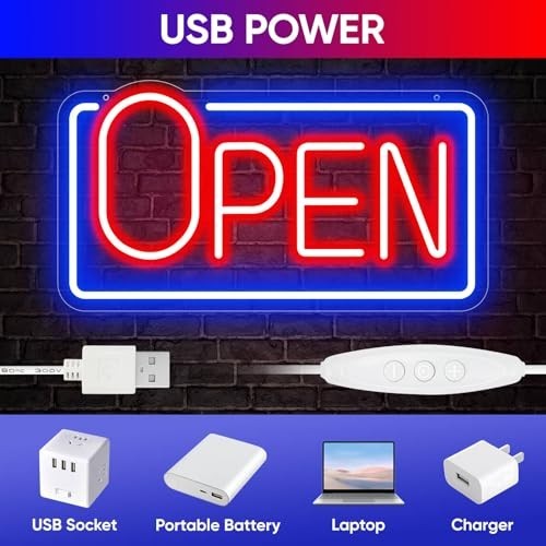Bright LED Neon Open Sign for Business Window – Light Up Store Display, 16″x8.6