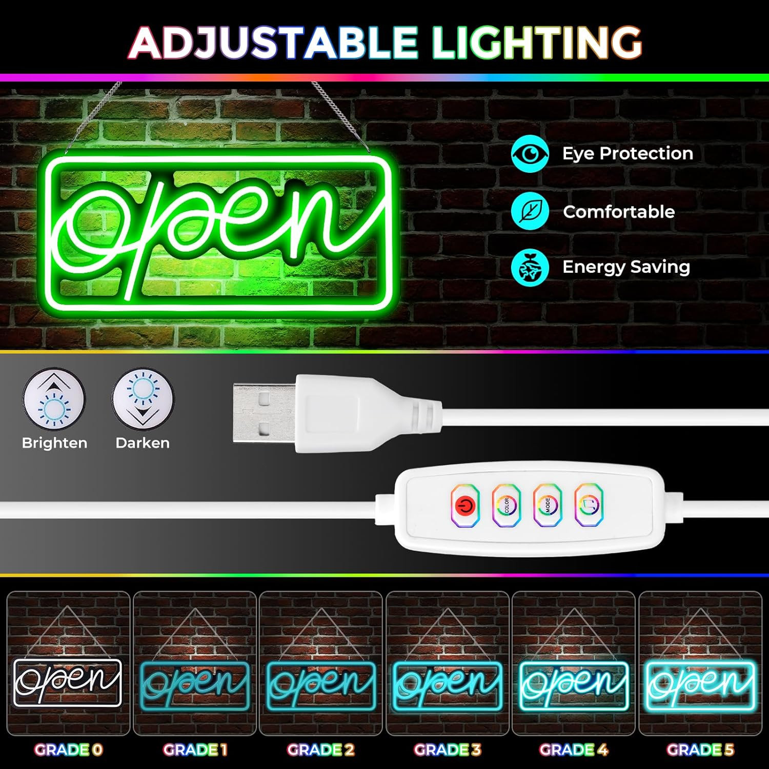 Bright LED Open Sign with Remote Control for Shops, Bars, and Cafes