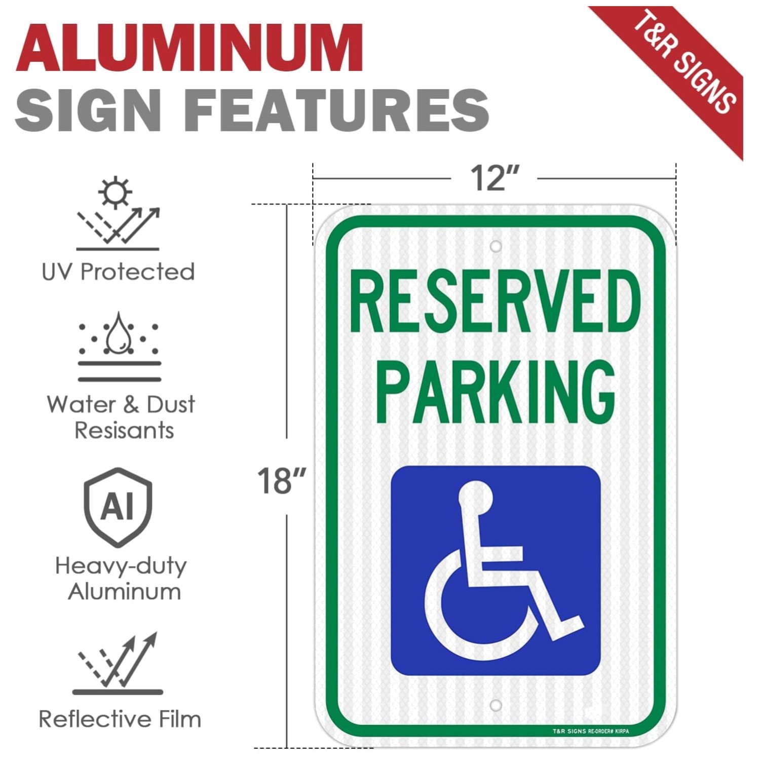 3 Pack Handicap Parking Sign, 18″x12″ Reflective Aluminum