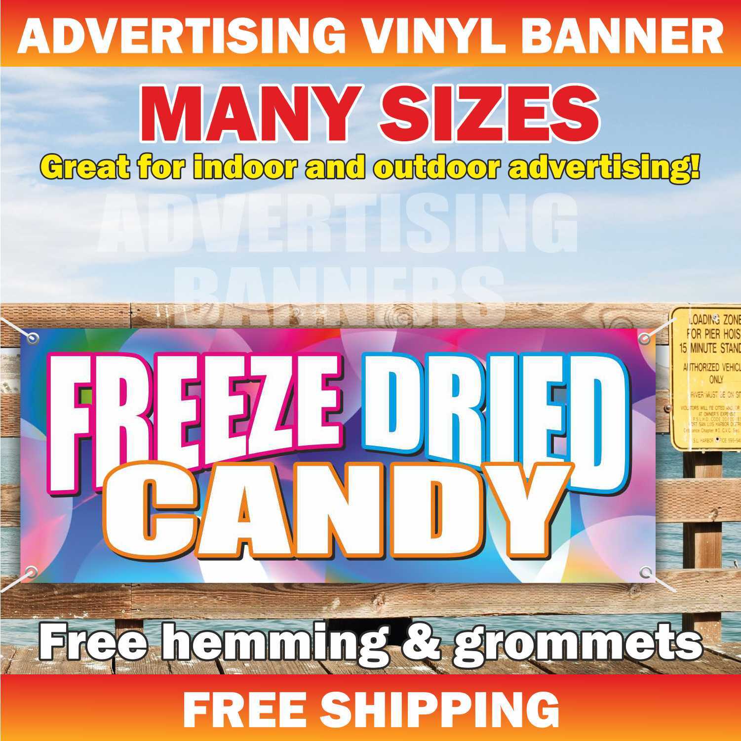 FREEZE DRIED CANDY Advertising Banner Vinyl Mesh Sign Flag TREATS Food Sweets