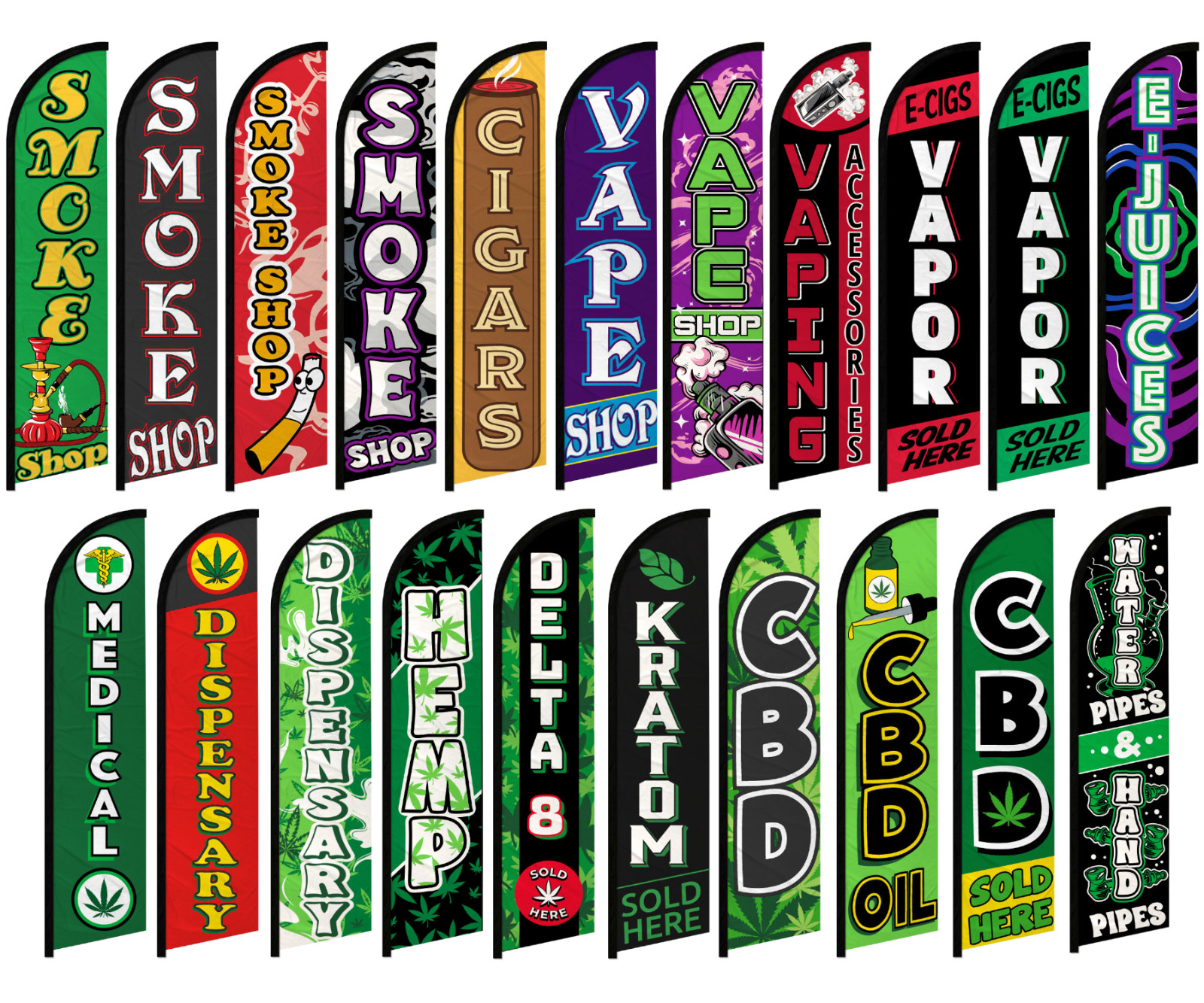 Smoke Shop Windless Swooper Full Curve Flag Vape Shop MJ Dispensary