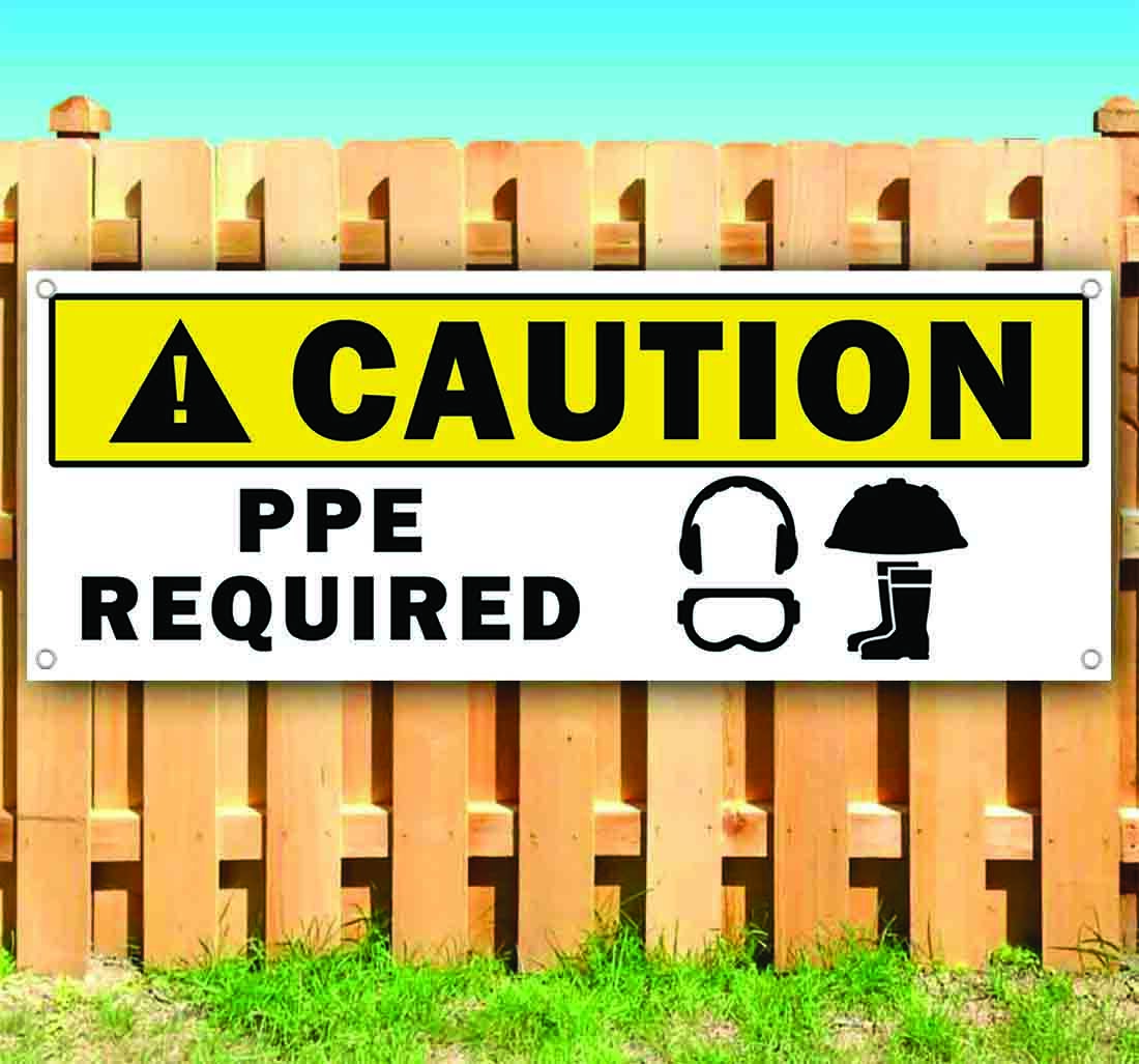 PPE REQUIRED – CAUTION Banner Advertising Vinyl Flag Sign Many Sizes WARNING