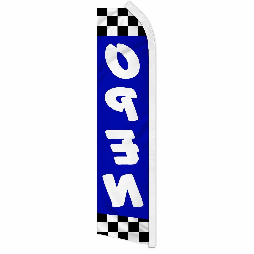 “OPEN” advertising super flag swooper banner business sign blue check welcome
