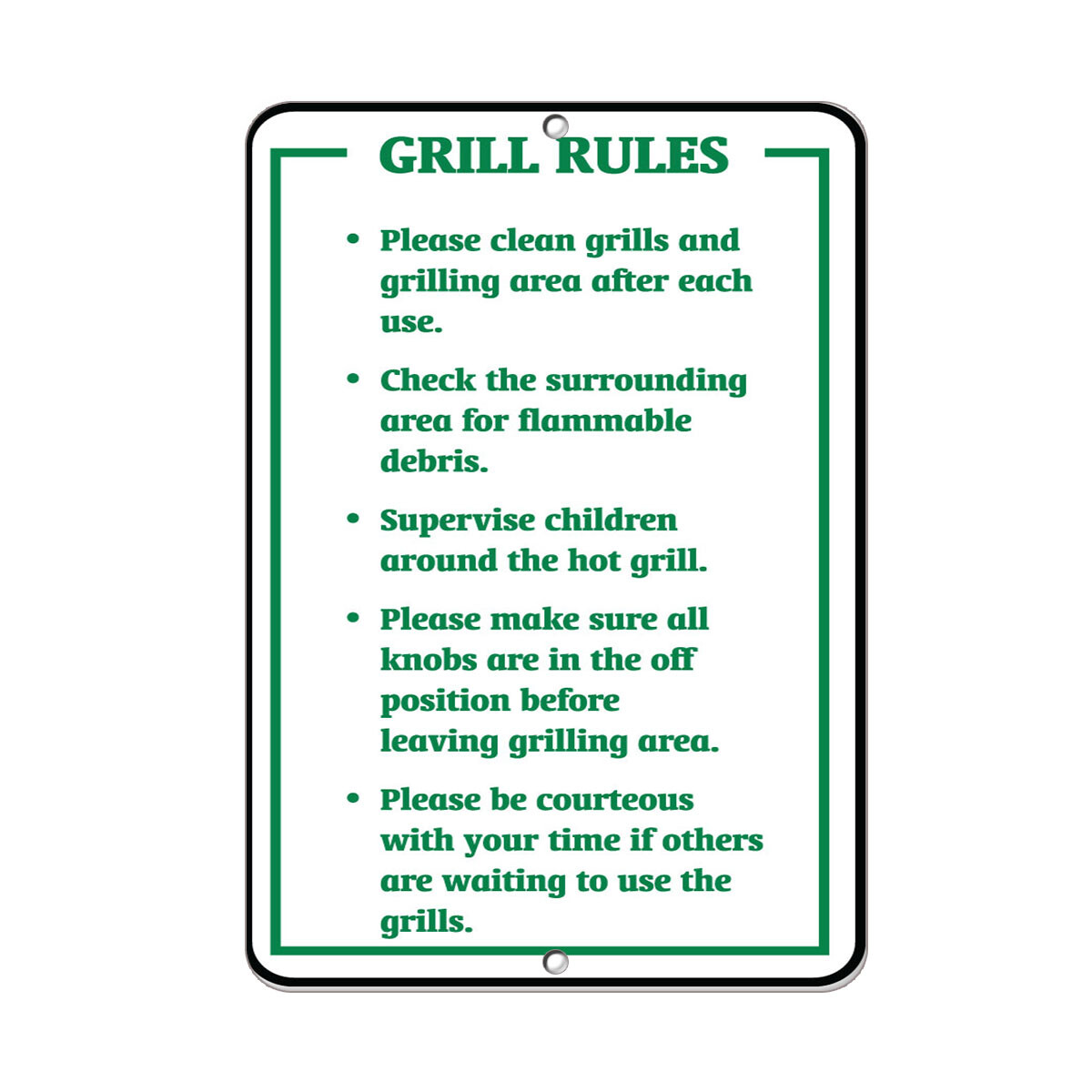 Vertical Metal Sign Multiple Sizes Clean Grills Grilling Area Use Courteous
