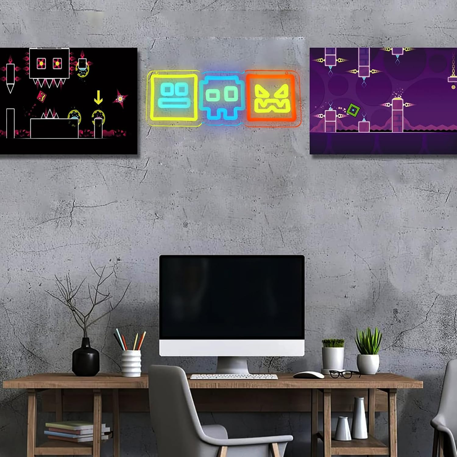 Colorful Arcade Geometry Cube Neon Sign | Smart Dimmer USB Powered No Strobing C