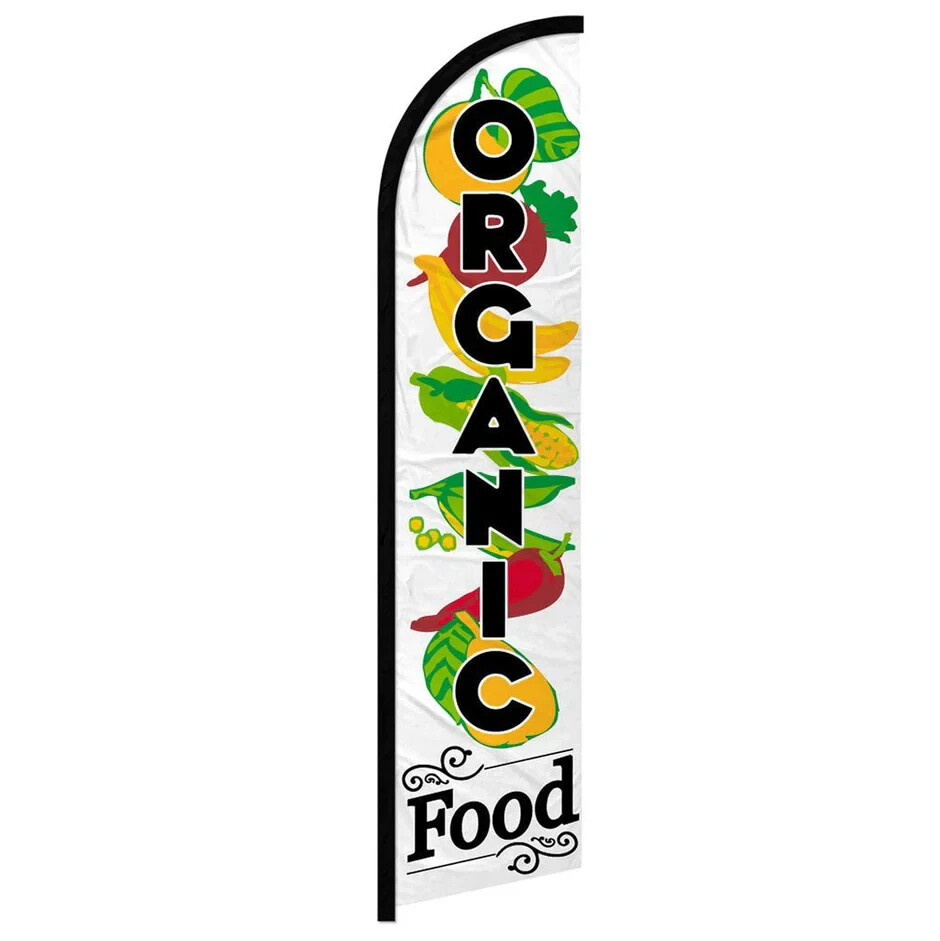 Organic Food Windless Full Sleeve Feather Advertising Farmers Market Banner Flag
