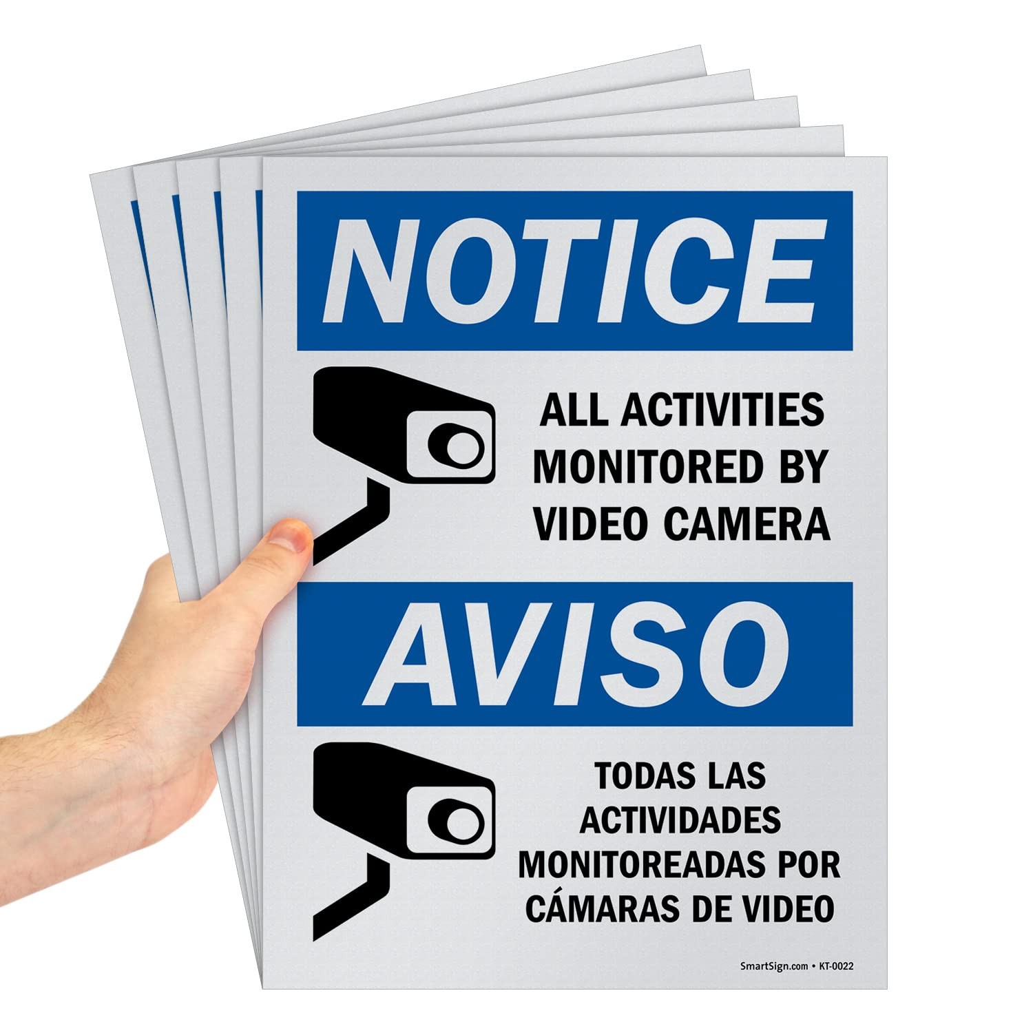(Pack of 5) 12 x 9 inch “Notice – All Activities Monitored By Video Camera” B…