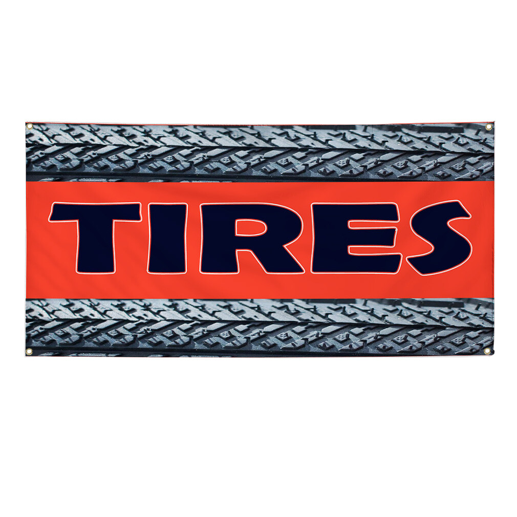 Vinyl Banner Multiple Sizes Tires Black Red Weatherproof Industrial Yard Signs