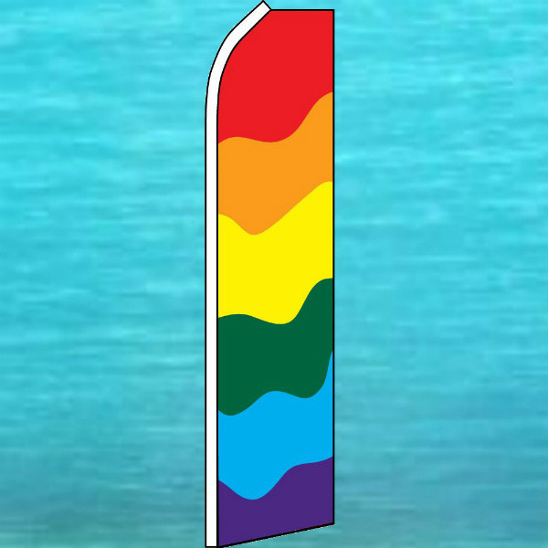 RAINBOW SOLID COLOR FLUTTER FLAG Tall Curved Top Event Feather Swooper Banner