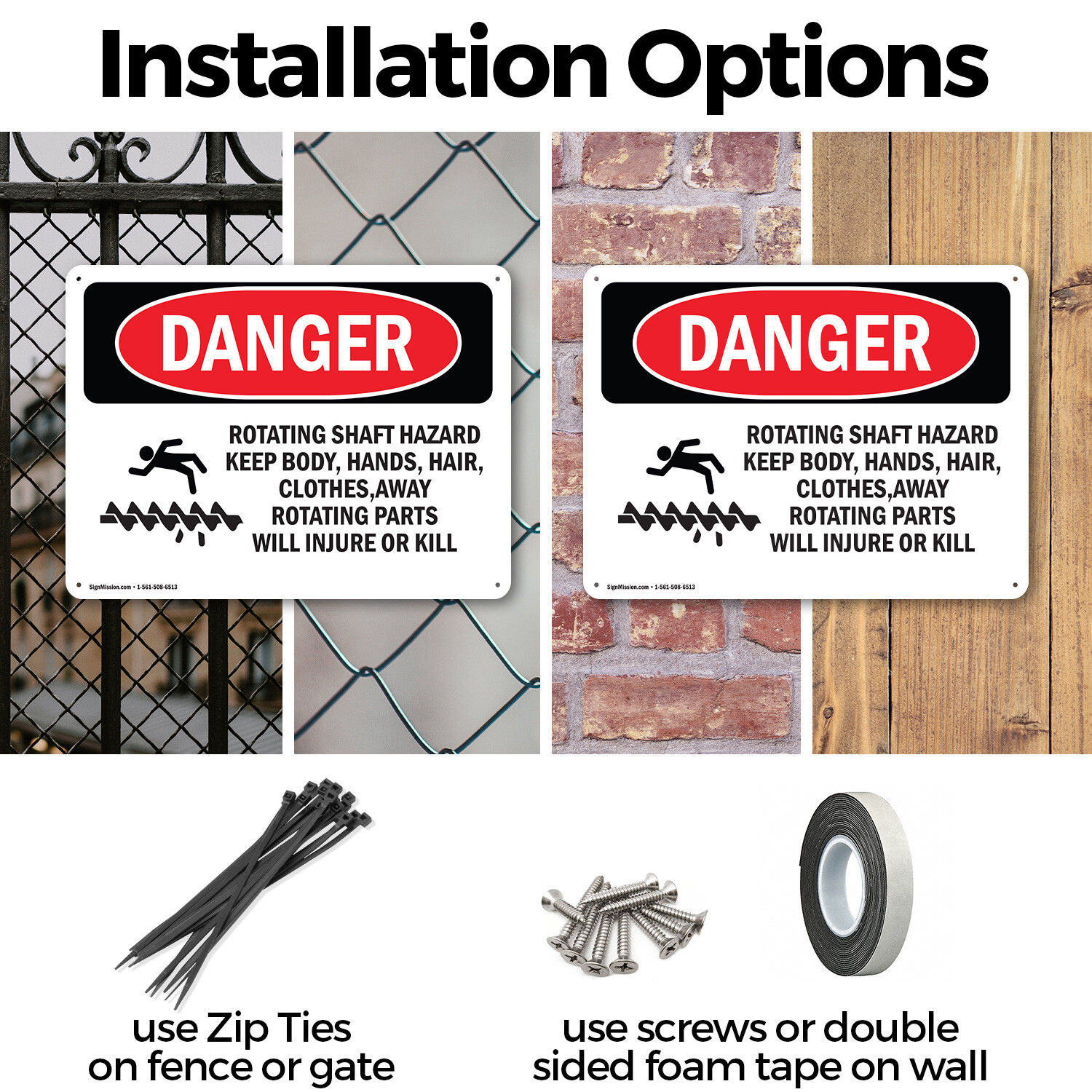 (2 Pack) Rotating Shaft Hazard Keep Body OSHA Danger Sign Decal Metal Plastic