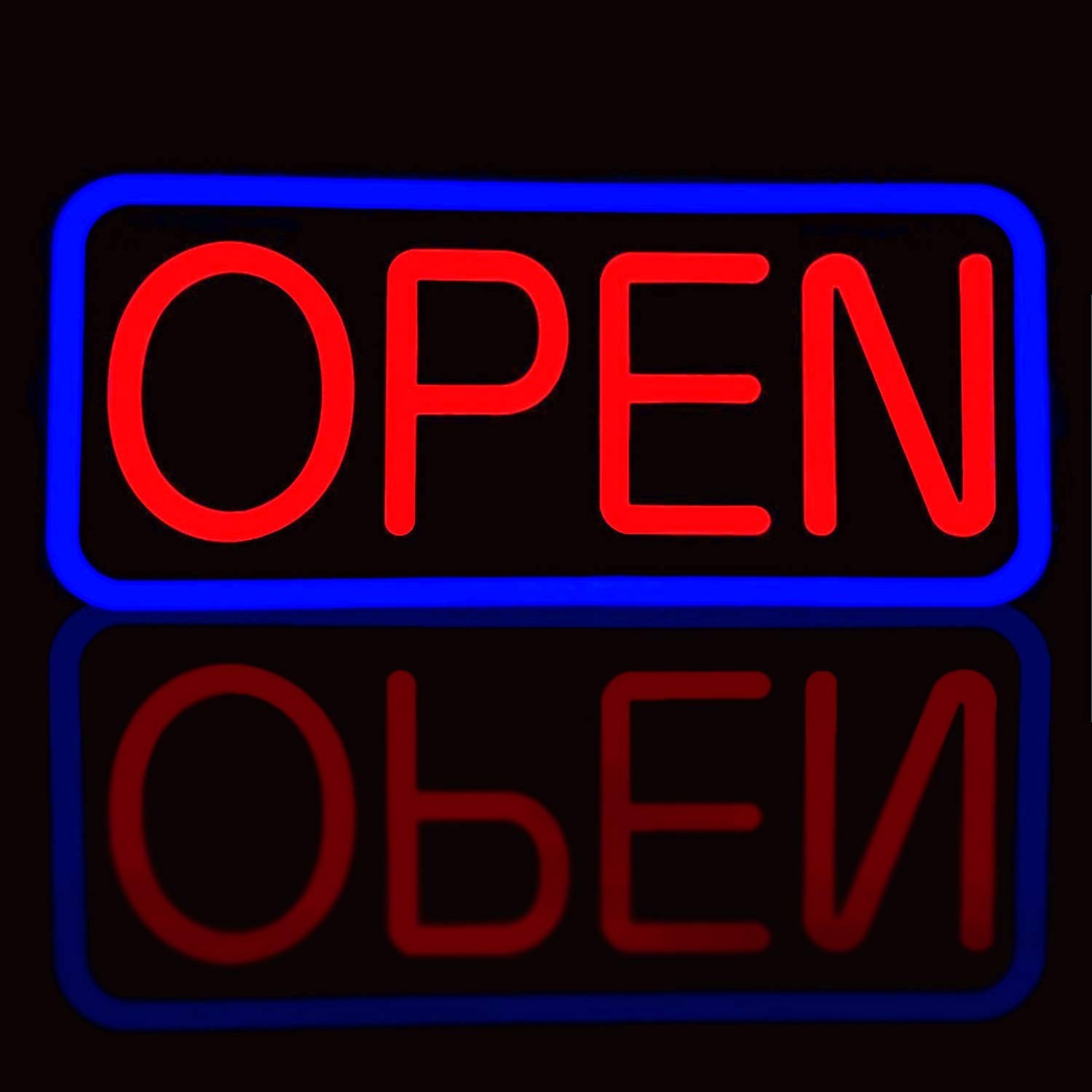 Ultra Bright 21″ x 10″ LED Neon Open Sign – Remote Controlled, Blue/Red – Busine