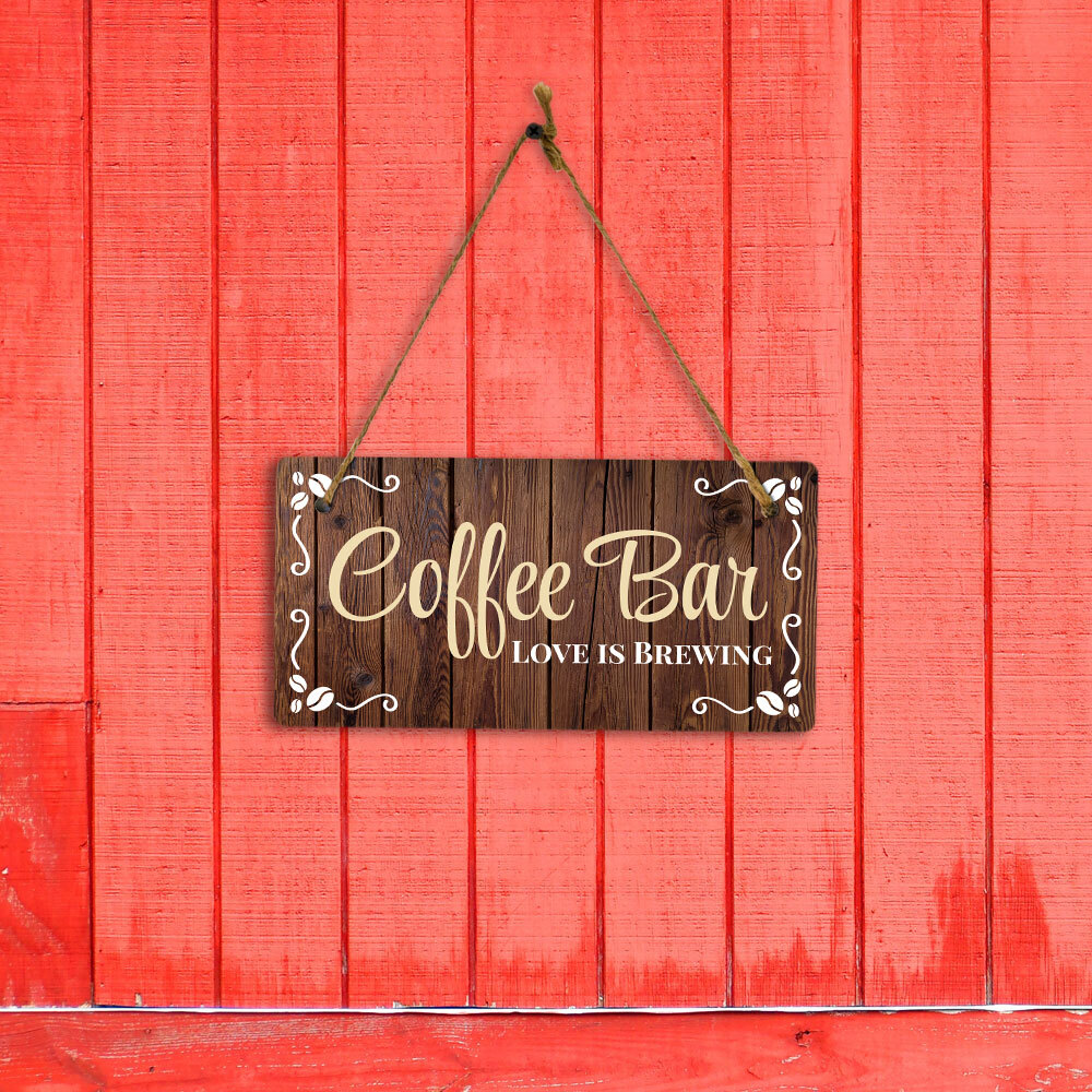 Coffee Bar Love is Brewing 5×10 Hanging Wall or Door Sign