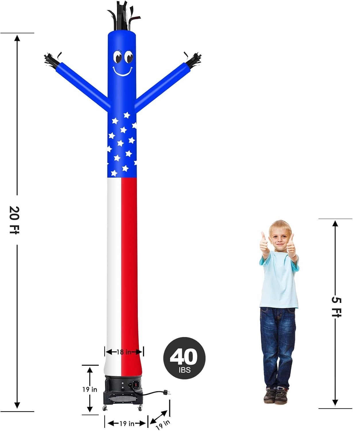 MOUNTO 20Ft Air Inflatable Tube Guy Puppet With 1HP Blower US Flag