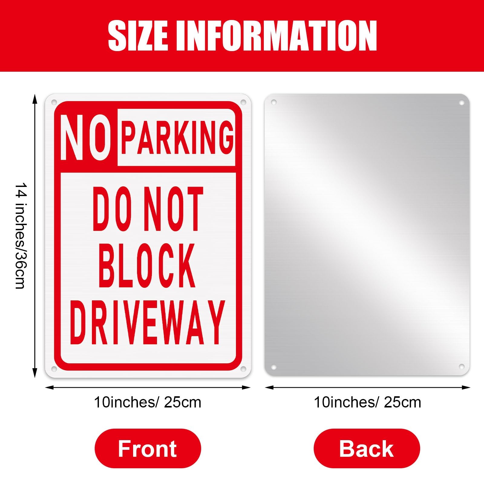 No Parking Sign Do Not Block Driveway 10 X 14 Inches Aluminum Metal Parking 3pcs