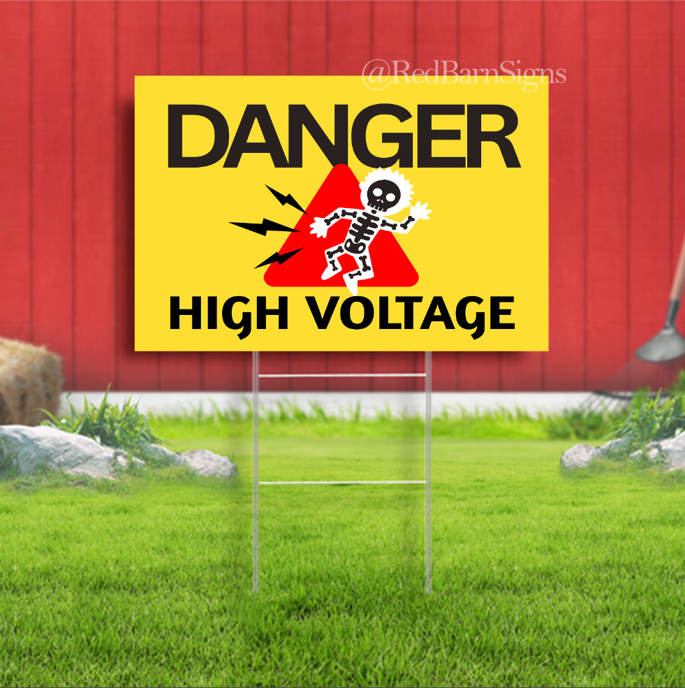 Danger High Voltage Indoor Outdoor Yard Sign with metal stakes