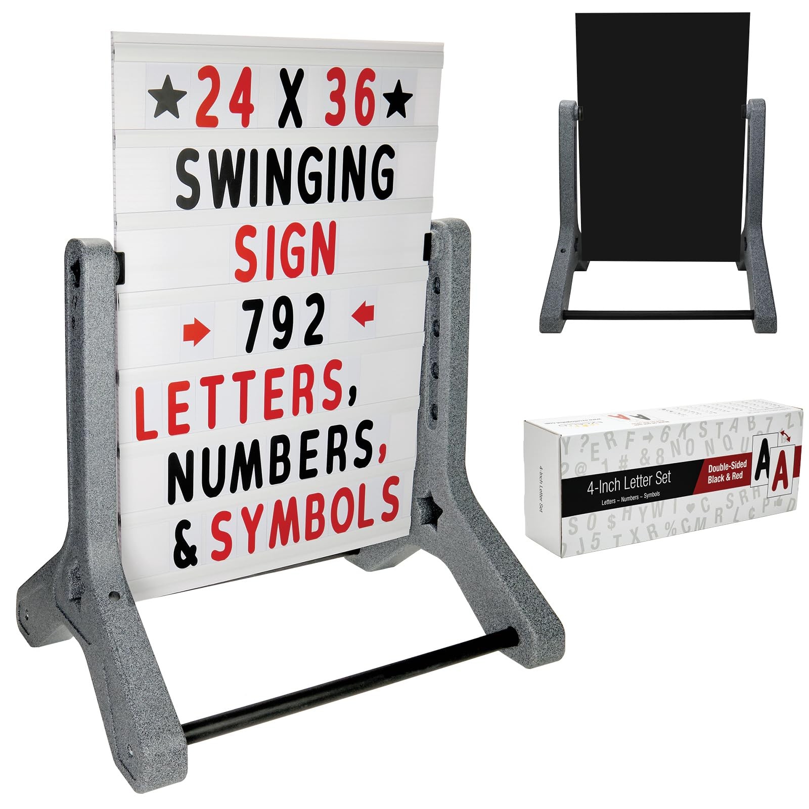 Swinging Changeable Message Sidewalk Sign 24×36 Inch 792 Letters Granite Legs