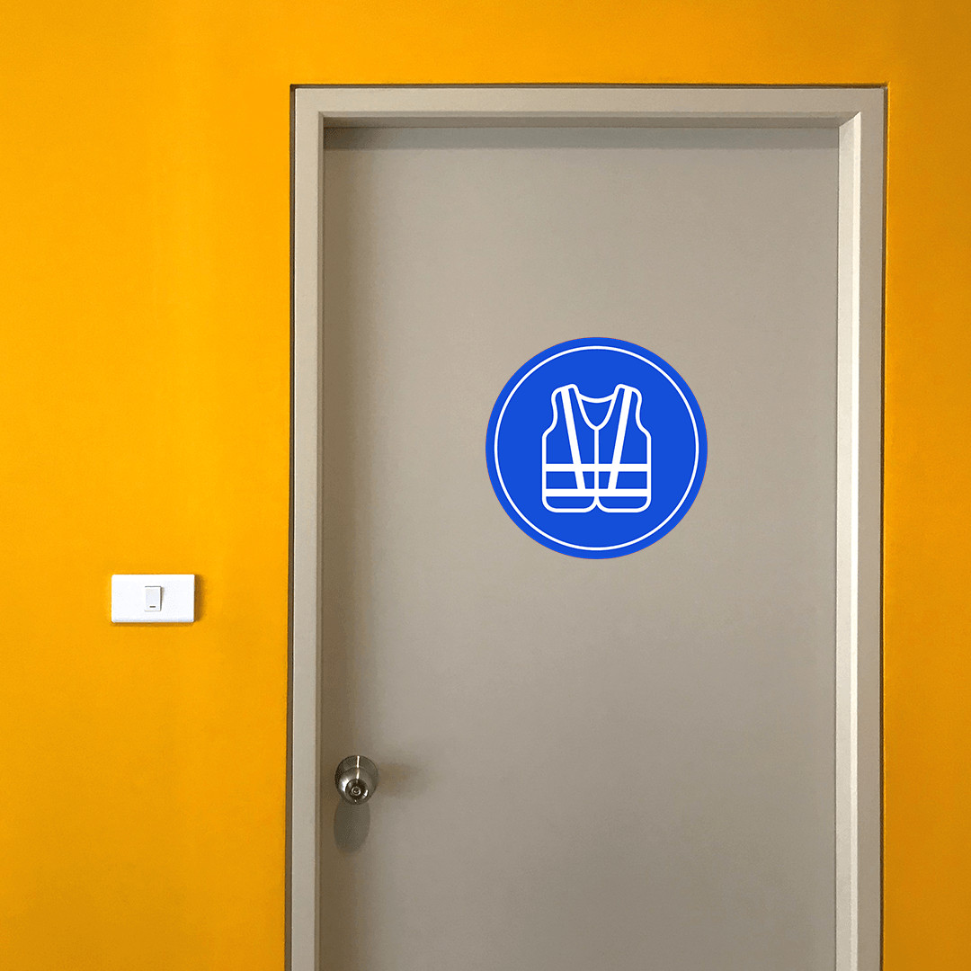 Circle Plus Safety Vest Wall or Door Sign | Easy Installation