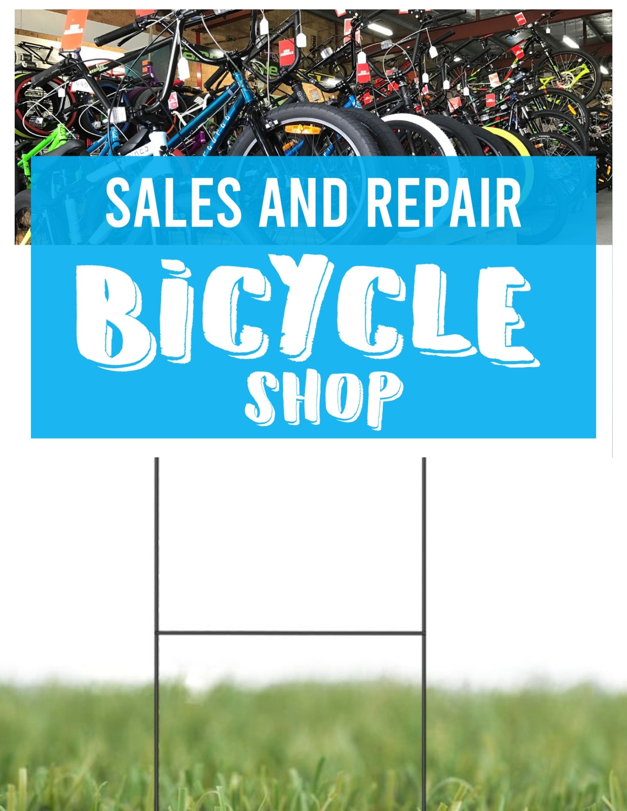 Sales & Repair Bicycle Shop | Sidewalk Yard Sign with Metal Stakes | 24″W x 18″H