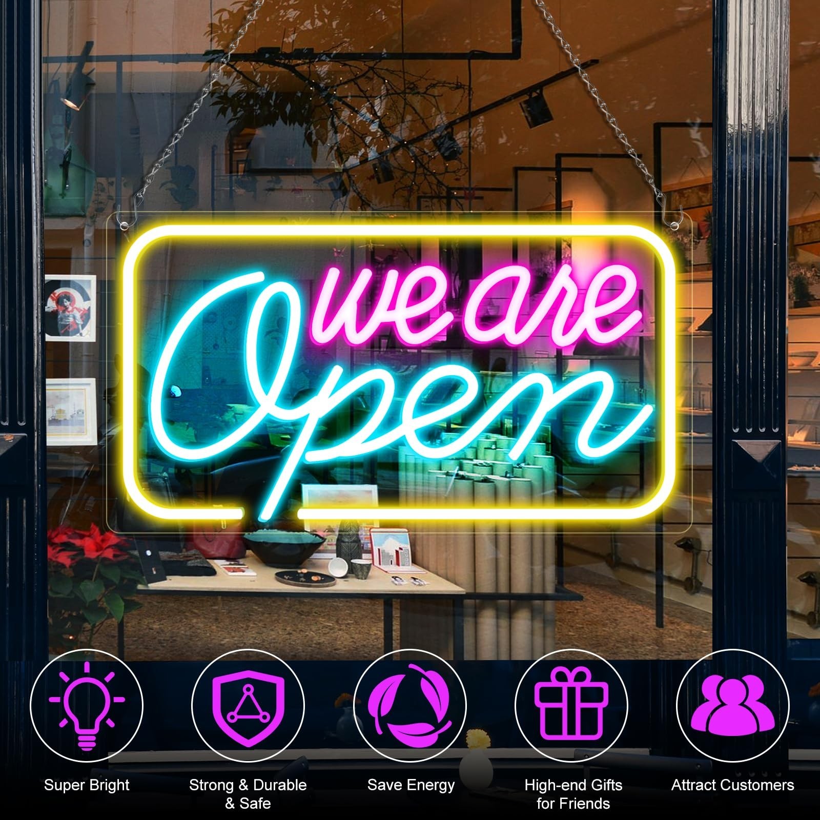 Neon We Are Open Signs for Business, 16.5”x 9” Open Sign LED, Super Bright …