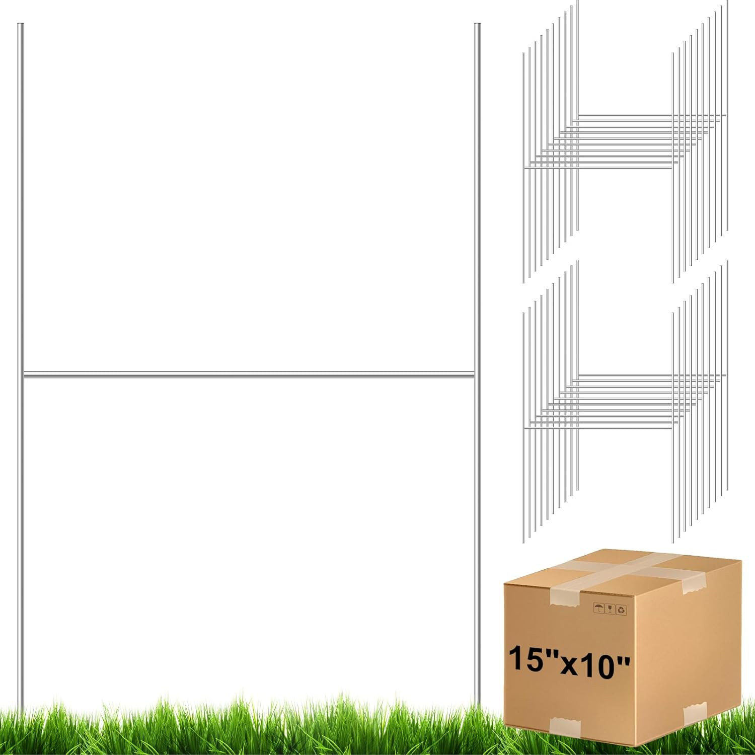 100 Pcs Yard Sign Stakes Metal 15″X10″ H Frame Wire Yard Stakes Use with Corruga