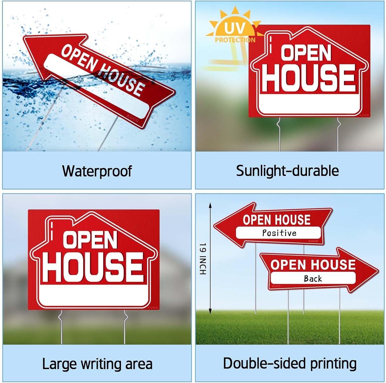 Open House Signs for Real Estate (9 Pcs), 6 Pcs Directional Arrows Signs, 3 Pcs
