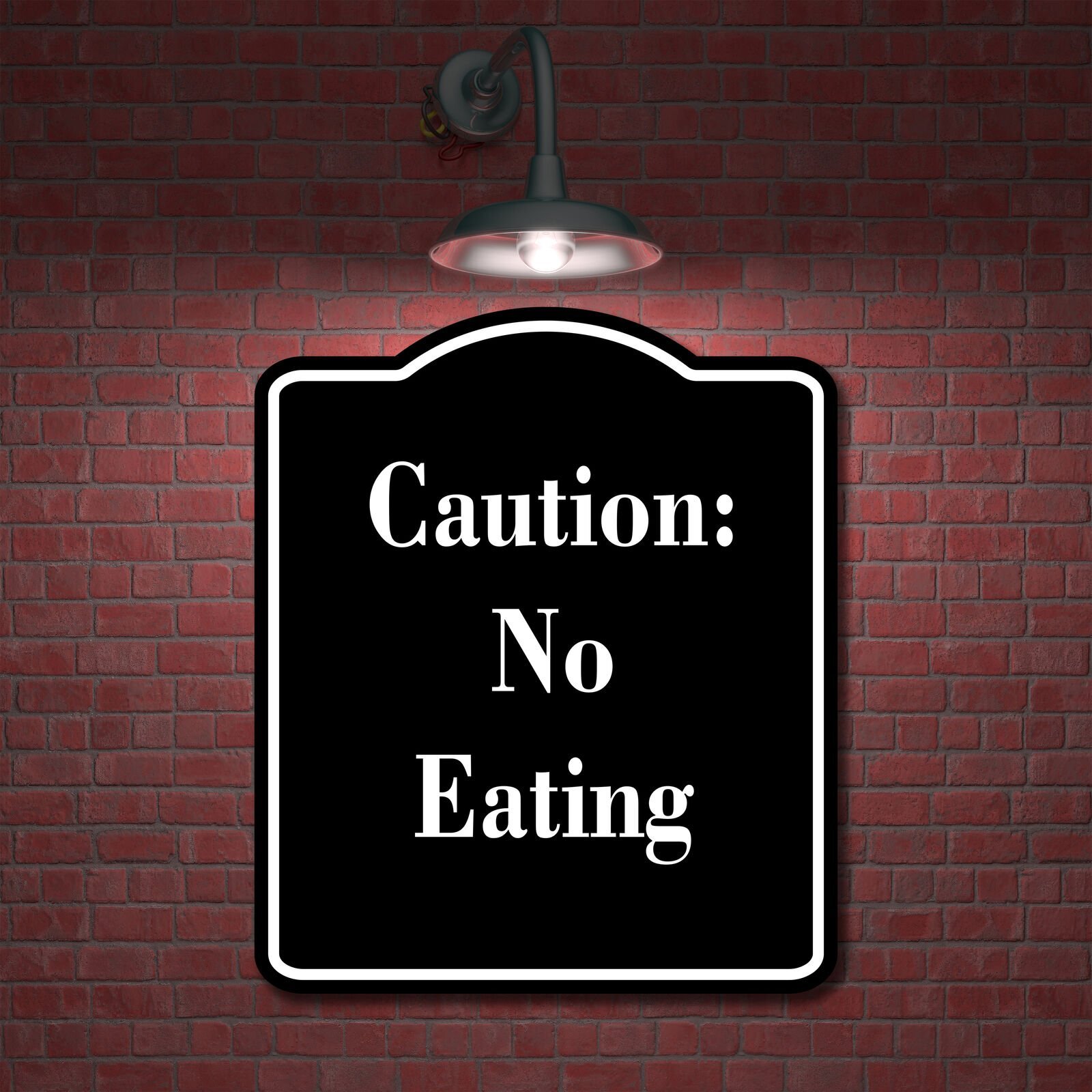 Caution No Eating BLACK Aluminum Composite Sign