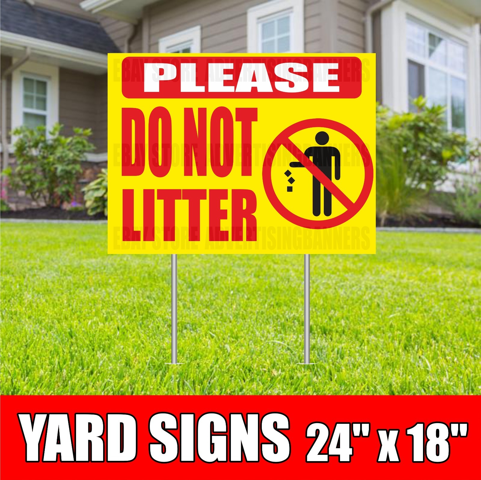 PLEASE DO NOT LITTER Yard Sign with H-Stakes Keep Clean Attention
