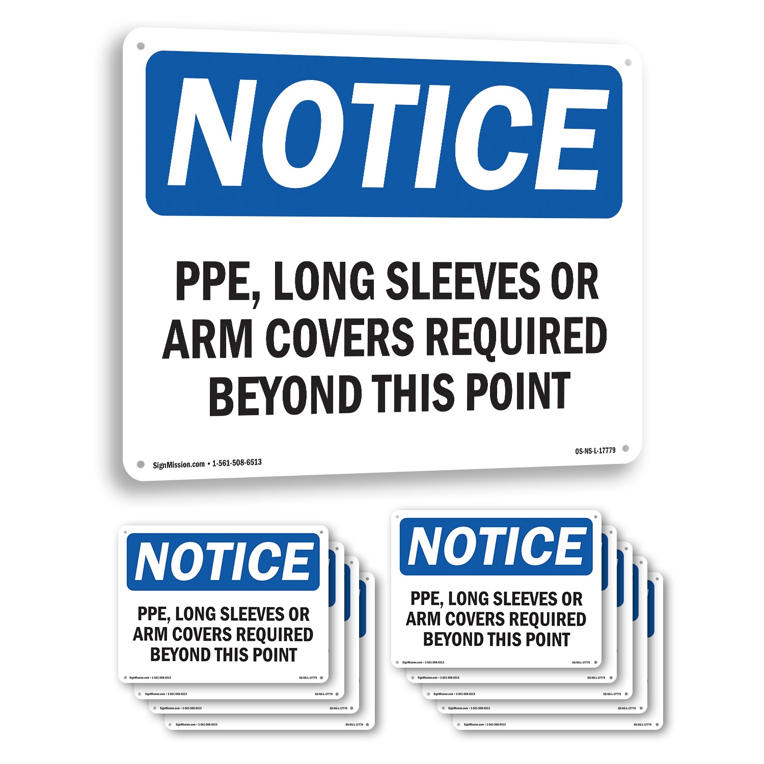 PPE Long Sleeves Or Arm Covers Required OSHA Notice Sign Or Decal – 5 or 10 Pack