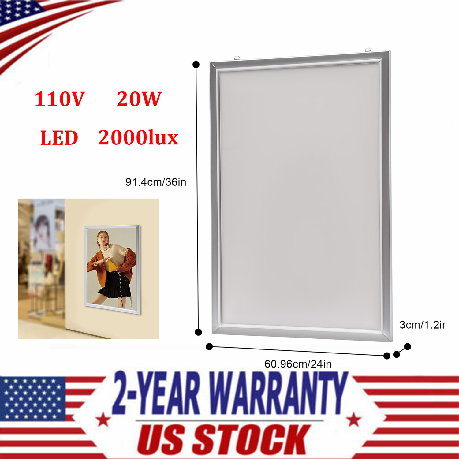 24″x36″ LED Backlit Poster Frame Art Picture Light Box Advertising Display Frame