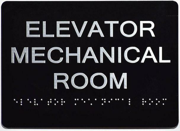 Elevator Mechanical Room Sign Black With Braille and Raised Letters (5×7)