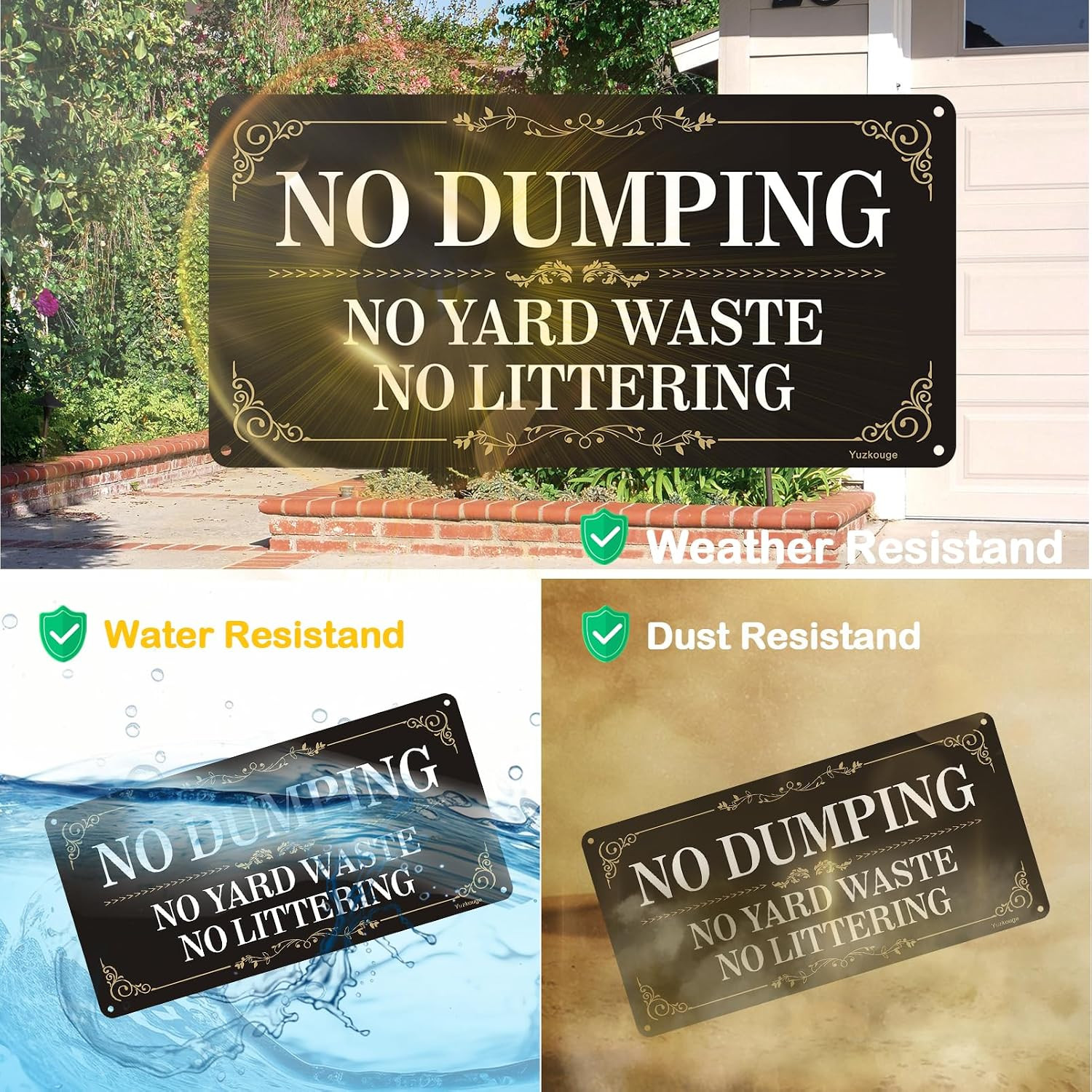 No Dumping No Yard Waste No Littering Sign – 2 Pack, 12X6 in | Rust Free Aluminu