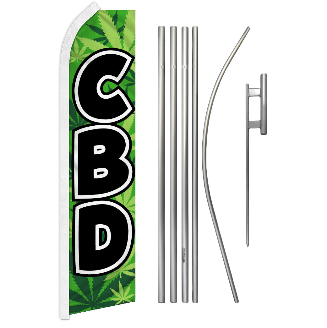 CBD Advertising Swooper Feather Flutter Flag Pole Kit Dispensary Smoke Shop