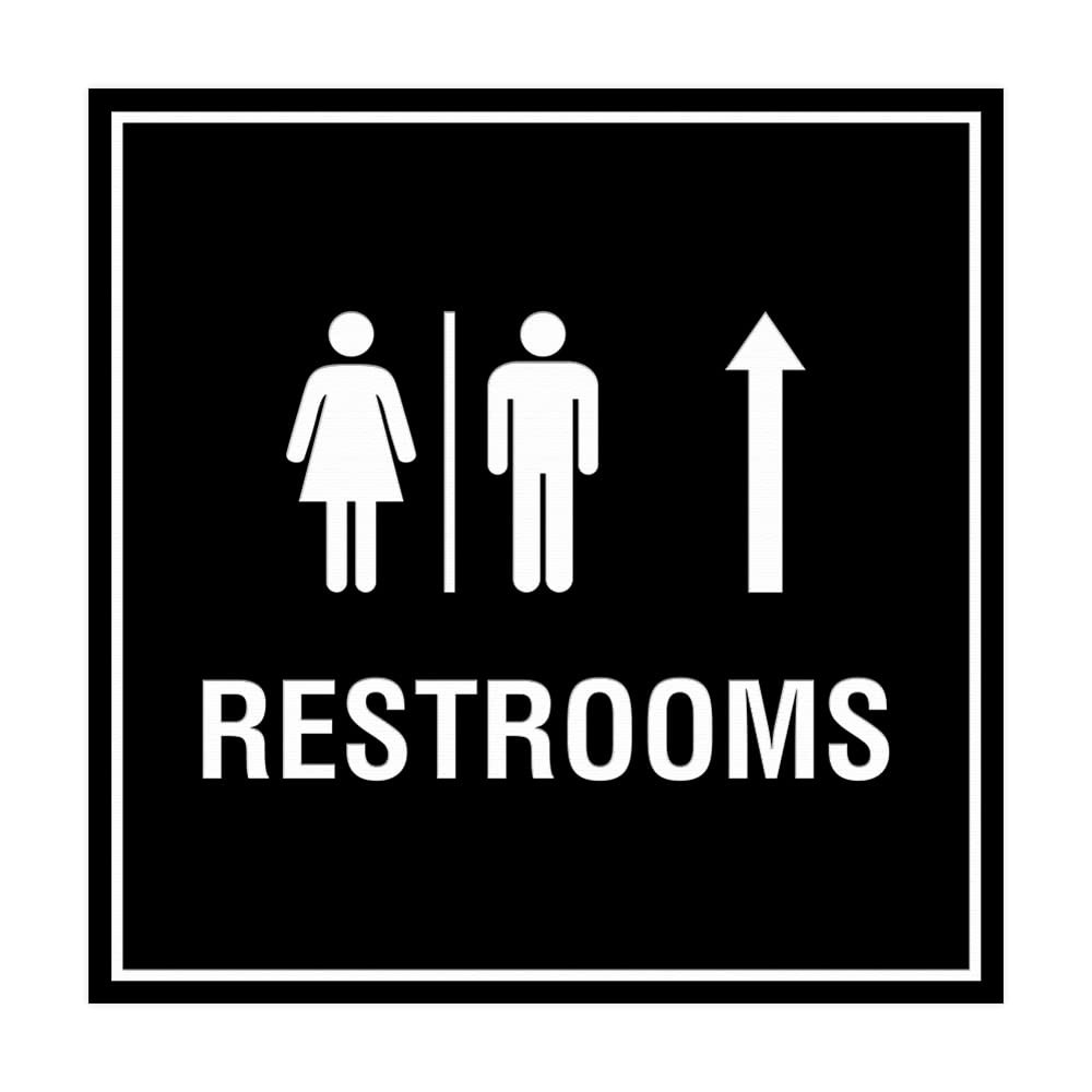 1 PC Square Restrooms Up Arrow Sign Black Large Wall Door Adhesive Mounting