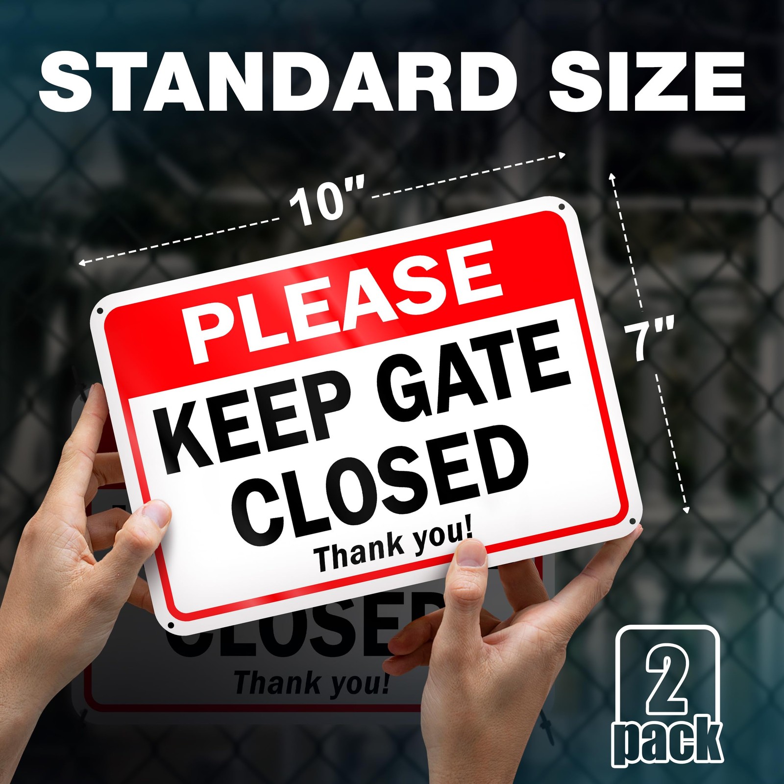 Keep Gate Closed Sign, 7×10 Inch Reflective Aluminum, 2 Pack