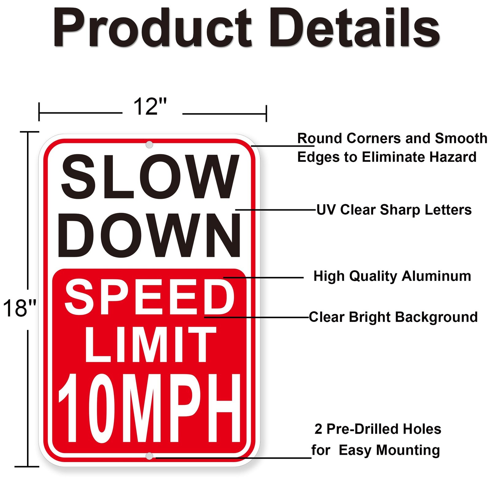2 Pack Slow Down Speed Limit 10MPH Sign 18×12 Inches Reflective Aluminum