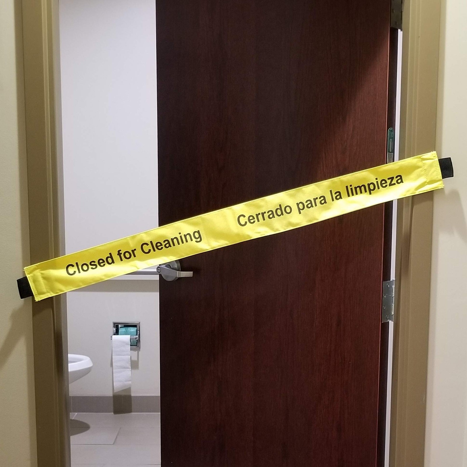 Restroom Closed for Cleaning Sign Magnetic Ends 2 Pack Bilingual 42″x3.5″