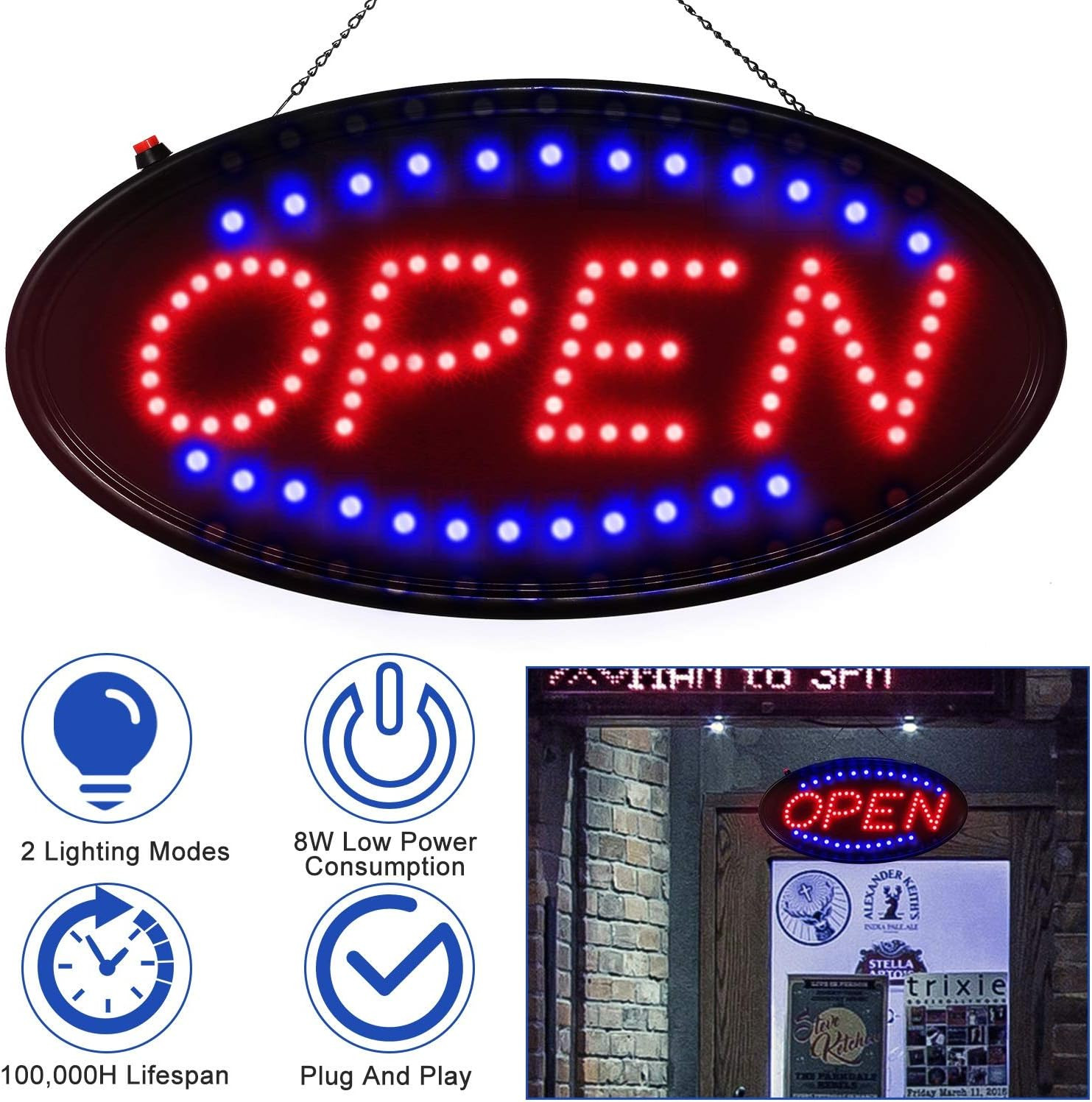 Bright LED Open Sign,19 X 8.3 Inch Open Sign for Business, Advertisement Board