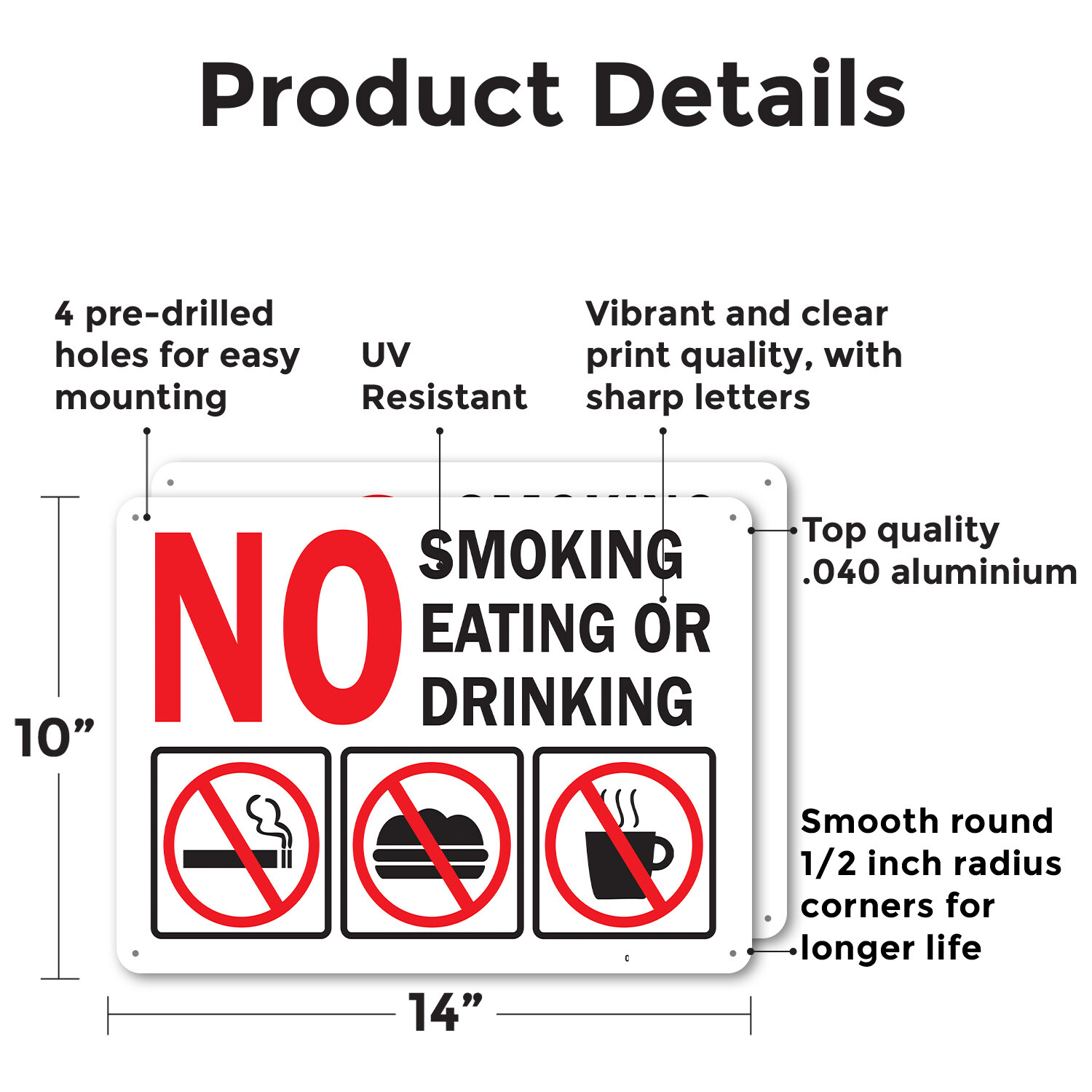 (2 Pack) No Smoking Eating or Drinking with Graphic OSHA ANSI Sign Decal Metal