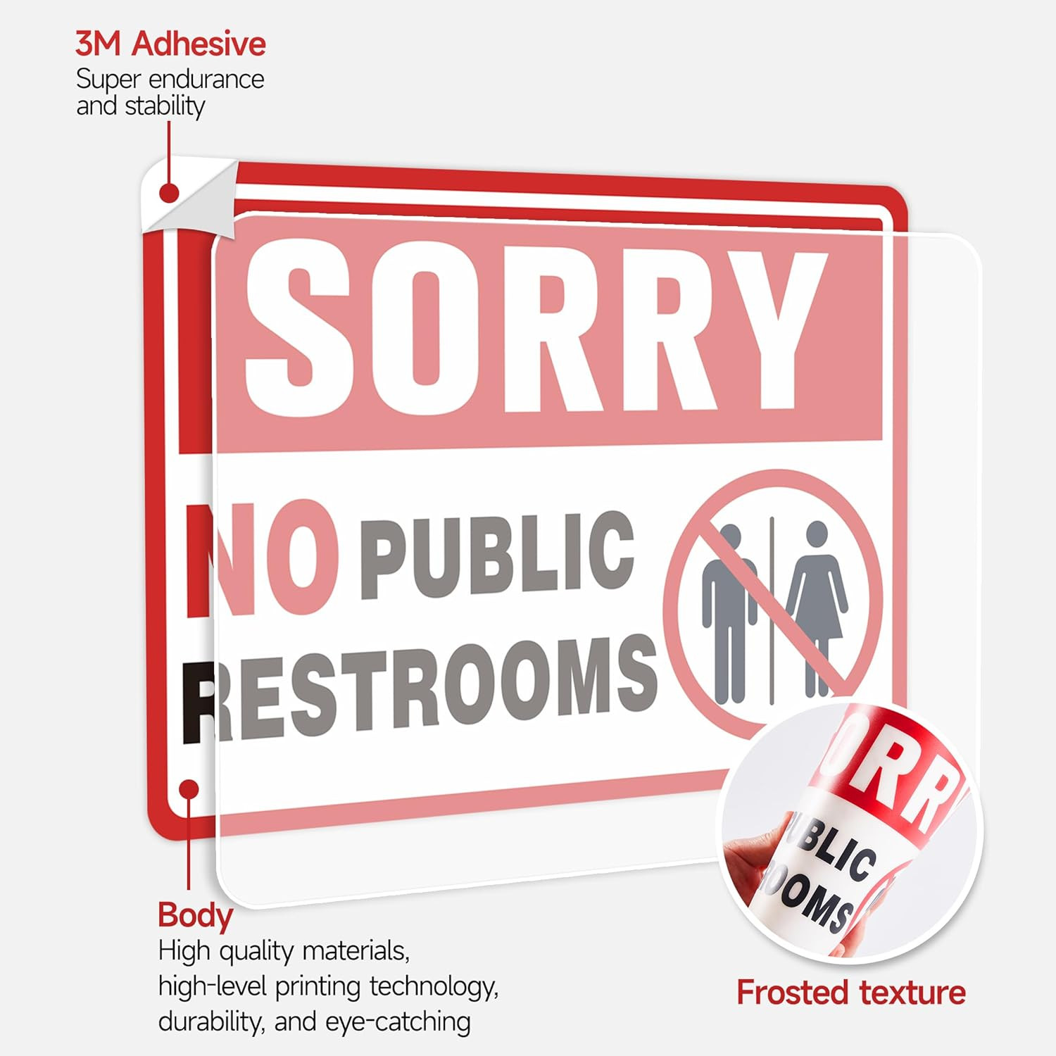 2PCS No Public Restroom Signs for Business, Self Adhesive Weatherproof Vinyl Sor