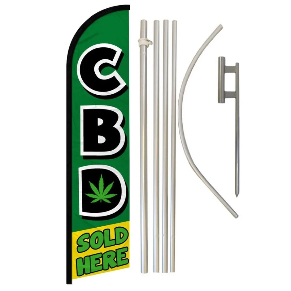C.B.D. Sold Here Windless Advertising Banner Flag & Pole Kit