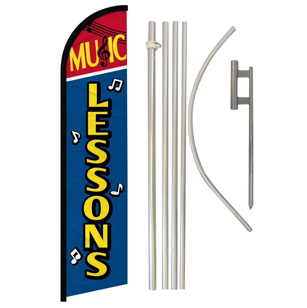 Music Lessons Full Curve Windless Swooper Flag & Pole Kit Music School