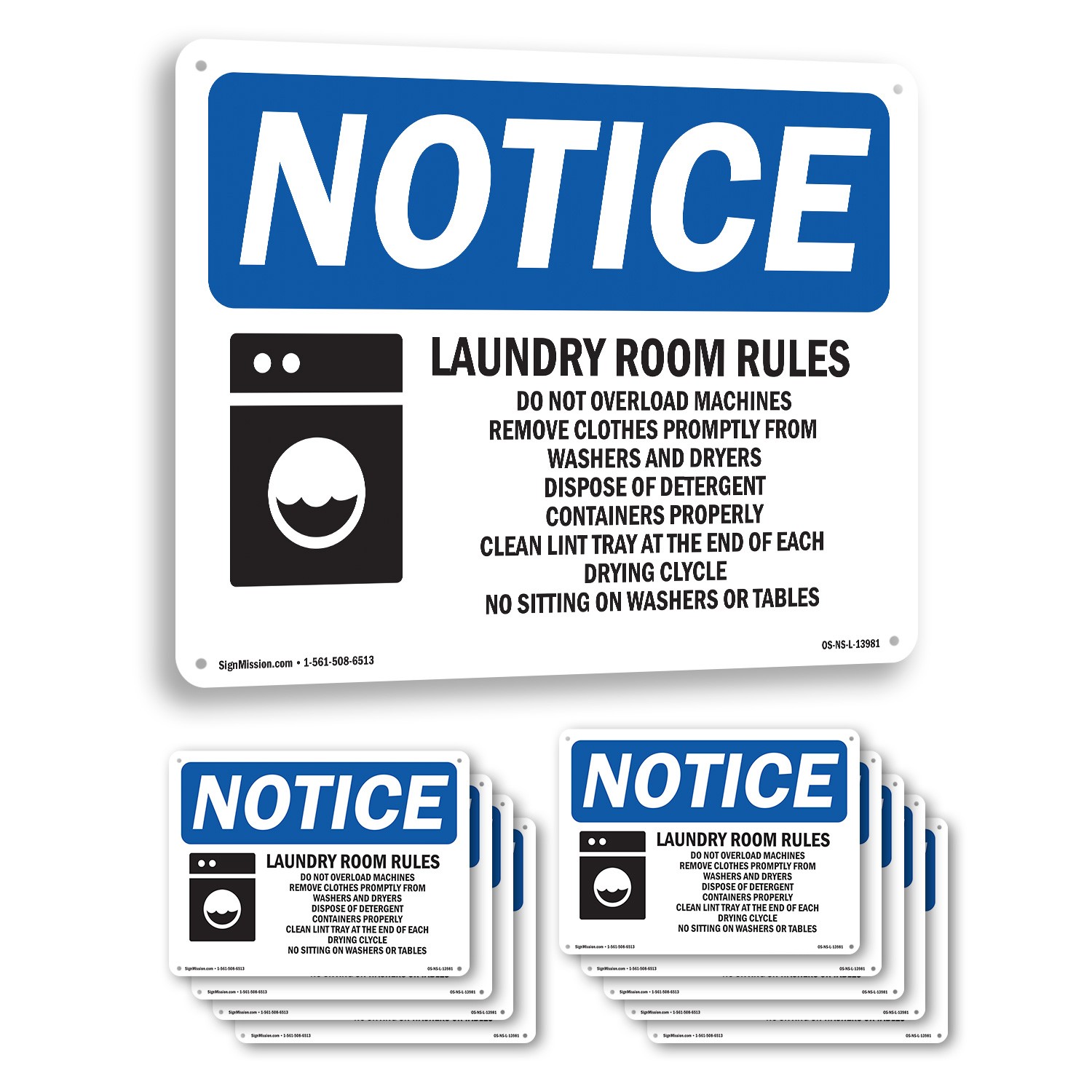 Laundry Room Rules Do Not Overload OSHA Notice Sign Metal, Decal – 5 or 10 Pack