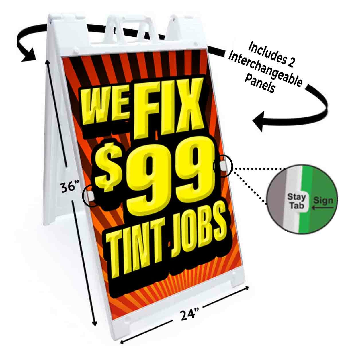 WE FIX $99 TINT JOBS Signicade 24×36 A Frame Sidewalk Sign WINDOW TINT CERAMIC