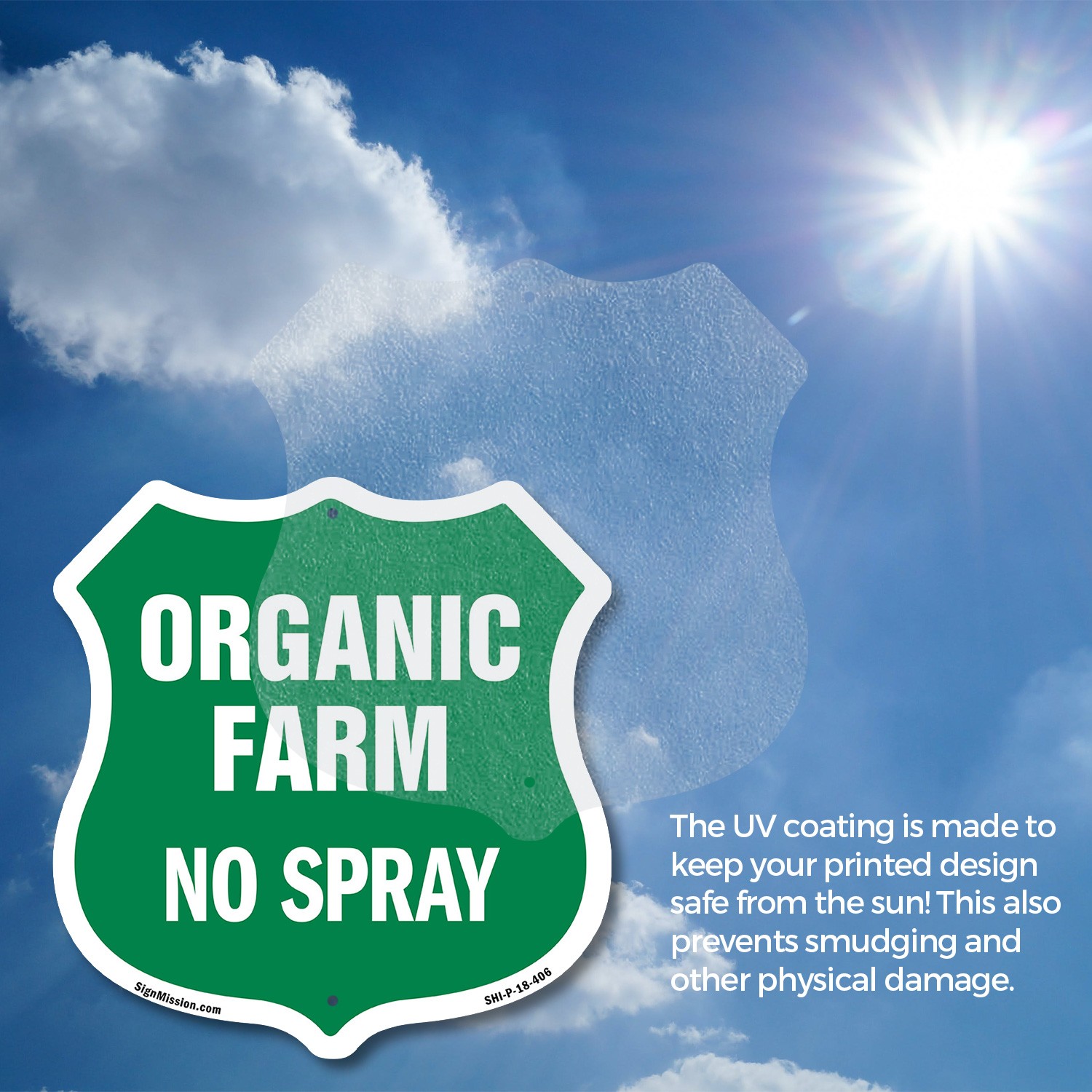 No Spray Shield Sign Organic Farm Shield Shaped Sign Weather Resistant