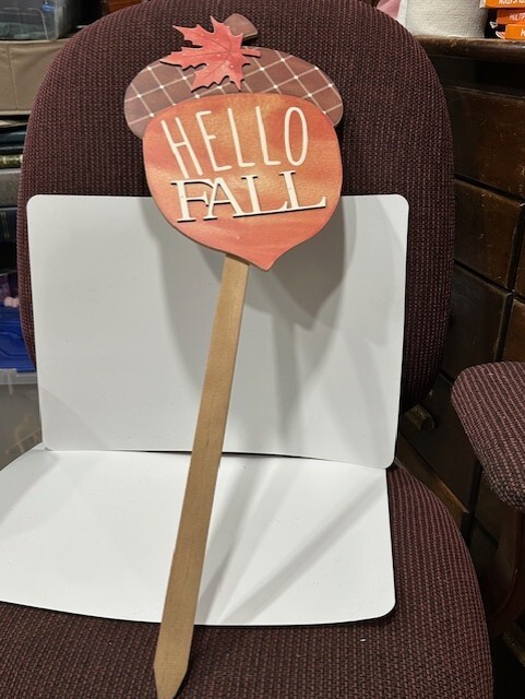 Hello Fall Acorn Shaped Yard Stake Wood 9-1/8w x 27-3/4T