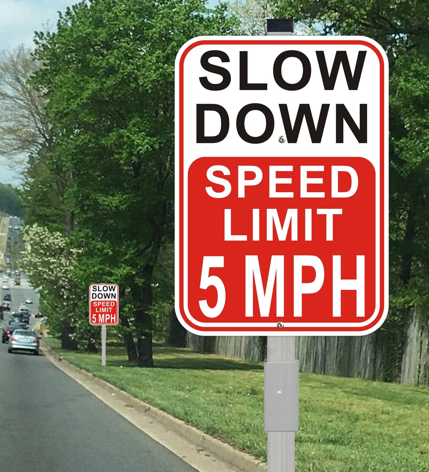 2Pack Slow Down Sign, Speed Limit 5 MPH Sign with 36″ Stakes, 14″×10″ Reflect…